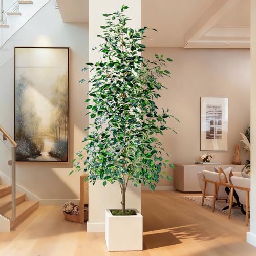 Bailikang 6FT Artificial Ficus Trees Indoor Faux Trees Indoor Fake Floor Plants Tall Artificial Tree with White Pot Faux Tree Fake Indoor Tree Silk Plants Artificial Trees for Home Decor Indoor - color: Green Leaf With White Pot, size: 6ft