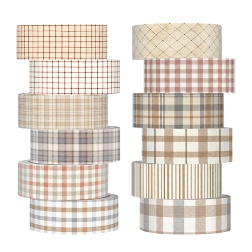 12 Rolls Watercolor Floral Washi Tape Set 15 mm Vintage Flower Decorative Masking Tape for Summer School Arts DIY Craft Scrapbook Journal Supplies Gifts(Retro,Plaid) - color: Retro, style: Plaid