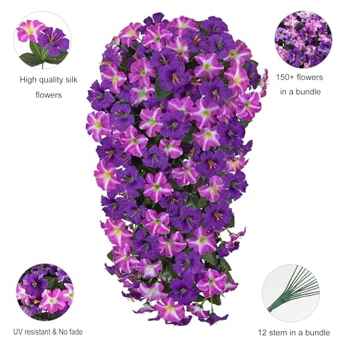 Ivydale Artificial Hanging Flowers for Outdoors, Faux Morning Glory 2Pcs UV & Fading Resistant Silk Flower for Porch Patio Balcony Planter Yard (Puple red) - color: Puple Red