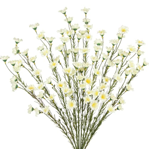 CITYES 10 Pcs Artificial Wildflowers with Stems Bulk Silk Spring Flowers 21" Fake Forsythia Branches Creamy White Faux Wildflowers Floral Arrangement for Home Decor Indoor Outdoor Wedding Centerpieces - color: Creamy White