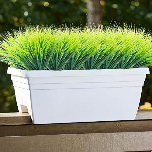 Grunyia 20 Bundles Artificial Outdoor Plants, Fake Wheat Grass Greenery Shrubs UV Resistant Faux Plastic Plants Garden Porch Window Box Décor (Grass) - color: Green