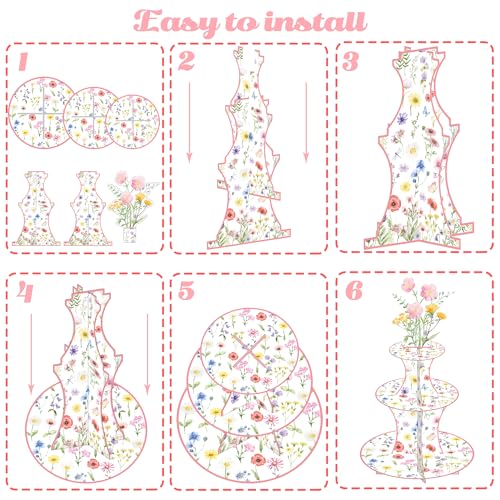Wildflower Cupcake Stand Spring Wildflower Birthday Party Decorations Wildflower Cupcake Holder 3 Tiers Floral Dessert Towers for Flower Theme Baby Shower Supplies