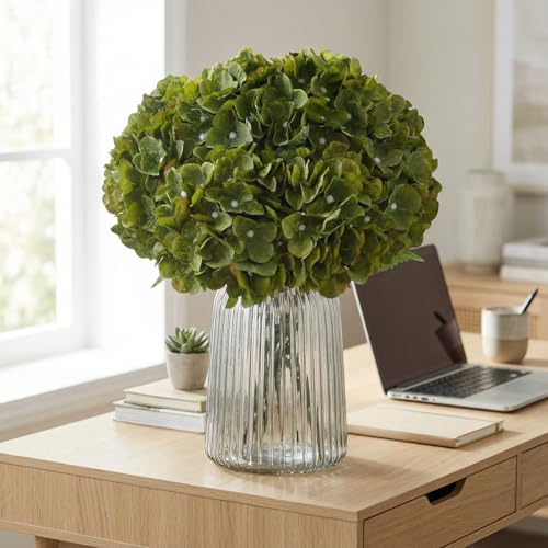 2Bouquets Artificial Fake Flowers Plants Silk Hydrangea Arrangements Wedding Bouquets Decorations Plastic Floral Home Kitchen Garden Party Festival Bar DIY(Olive Green,5 Flower Heads) - color: Olive Green,5 Flower Heads