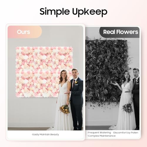 Artificial Silk Flower Panels 6pcs, 3D Silk Dahlias/Roses/Hydrangeas Floral Wall Panel Ideal for Wedding Celebrations, Festive Party Birthday Backdrops and Elegant Home, 16x24 Inch