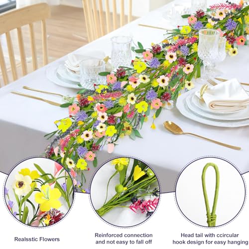 6 ft Artificial Wildflower Garland Wisteria Lavender Daisy Faux Floral Vine Summer Spring Floral Fake Garland All Year Round Home Decor for Indoor Outdoor Home Wedding Arch - color: Wildflower02