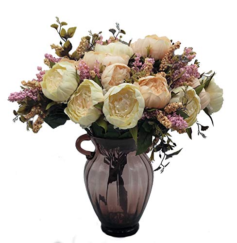 1pcs Artificial Peony Bouquet,19 Inch Silk Peony Bunch with 7 Faux Flowers,Classical Style Artificial Flowers with Leaves and Ornaments for Wedding,Home Décor Centerpieces(White) - color: White, size: Pack of 1