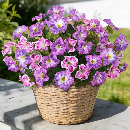 6 Pcs Artificial Petunia Flowers for Outdoor, Fake Spring Petunias Faux Silk Flowers for Outdoors UV Resistant Plants for Planters Garden Porch Patio Window Box Indoor Table Decor(Violet Lotus) - color: G-purple Lotus