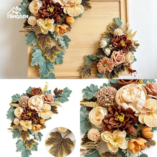 Wedding Welcome Signs Floral(Pack of 2)，Wedding Arch Flowers for Wedding Decorations and Reception Backdrop Decoration(New Coffee) - color: New Coffee