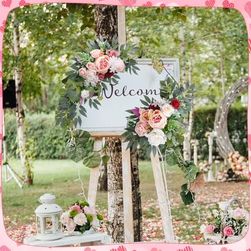 2 Pcs Wedding Arch Decorations - Reusable Artificial Hanging Flowers Floral Swag Greenery Garland for Wedding Welcome Sign Backdrop Bridal Ceremony Reception Backdrop Decoration - color: Bean Paste