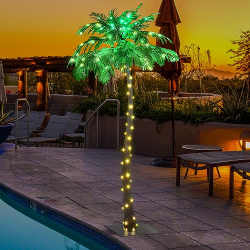Lightshare 7 Feet Palm Tree 152LED Lights Artificial Fake Tree Decoration for Tiki Bar Outside Patio Porch Pool Christmas Nativity - size: 7ft