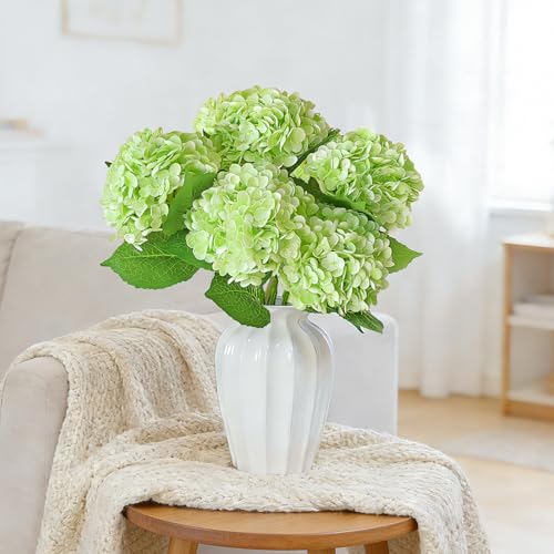 6 Pcs Real Touch Green Hydrangea Artificial Flowers with Stems, Fake Silk Flowers for Outdoors, Artificial Flowers for Home Decor Wedding Bouquets Centerpieces Vase - color: Green, size: 6 Pcs
