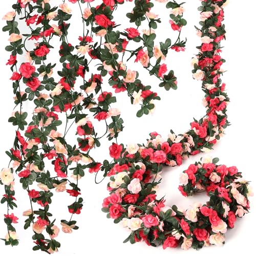 Alotiki 16 Pcs 131.2 FT Flower Garland,Rose Garland,Pink Flower Vines for Decoration, Wedding, Garden, Wall Decoration,Backdrop,Bedroom,Birthday Party - size: Pink - 16 pcs