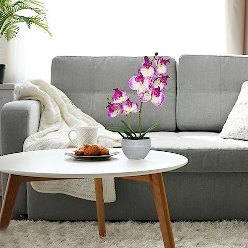 Purple Orchid Artificial Flowers 2 Stems in Grey Pot, Potted Faux Orchid Flower for Home Bathroom Table Living Room Office Kitchen Decor - color: Purple Texture