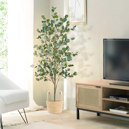 Caxchiling Faux Eucalyptus Tree 6FT, Artificial Potted Tree for Indoor Outdoor, Fake Floor Plants with Natural Wood Trunk, Home Office Living Room Bedroom Decor - color: Eucalyptus