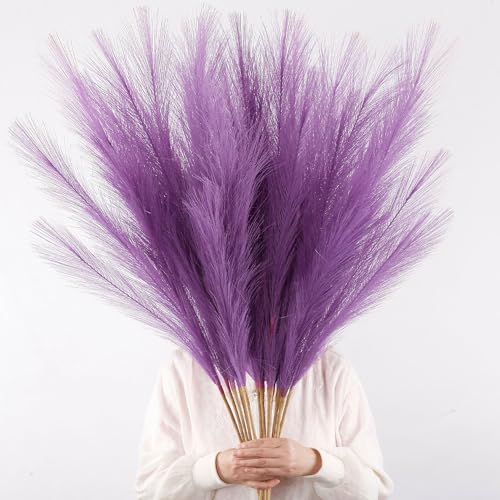 12 Pcs Lavender Purple Faux Pampas Grass Decor 38"/3.1FT Tall Fake Pompas Floral Large Artificial Pompous Grass Branches Plants for Floor Vase Filler Home Boho Decoration - color: Lavender Purple