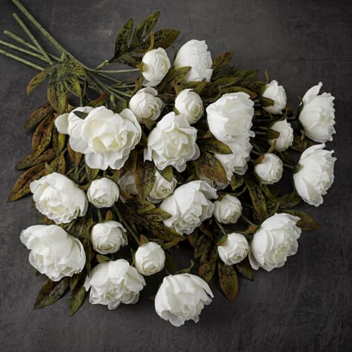 Thiccywoov 12 Pcs Faux Peony Stems Flowers Bulk Vintage Artificial Silk Peonies Stems Real Look Fake Peonies Branch for Vase Filler DIY Bouquet Centerpiece Home Indoor Outdoor Decor (Beige) - color: Beige