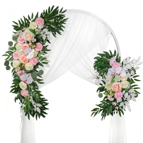 Lisuun Wedding Arch Flowers, Artificial Flowers for Decoration, Large Flower Swag for Boho Styles Wedding Ceremony Floral Decor - Pack of 2 - color: Blush&pink
