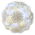 Sharebeauty 7.9 Inch Handmade Satin Rose Bridal Bouquet Toss Round Wedding Bouquet Throw Toss Artificial Flower Bunch Ivory + White - color: W3217d02 Ivory/White