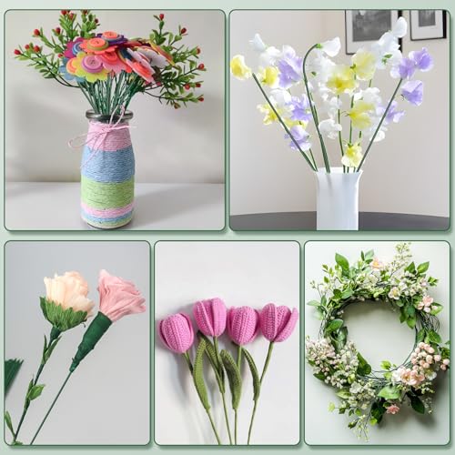 Floral Wire Stems, 60 Pack Flower Stems, 2 Gauge Green Floral Stem Wire for Paper Wrapped Wreath Making Supplies - color: Green