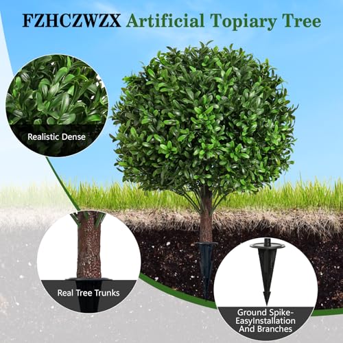 24" Artificial Olive Leaf Topiary Ball Tree Set of 2, UV & Fade Resistant Faux Evergreen Shrubs, Fake Plants for Indoor Outdoor Front Porch Garden Decoration - color: Olive