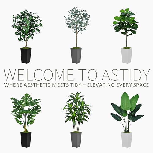 ASTIDY Artificial Ficus Tree 5FT - Faux Indoor Tree with White Tall Planter - Fake Ficus Floor Plant Potted - Artificial Silk Tree for Home Office Living Room Decor Indoor - color: White