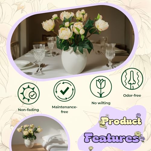 ucky 6PCS Pink Yellow Peonies Artificial Flowers, Realistic 2 Heads Silk Peonies with Stems & Buds, 17.51" Faux Peony Bouquets for Wedding Centerpieces DIY Home Table Vase Decor - color: Pink Yellow