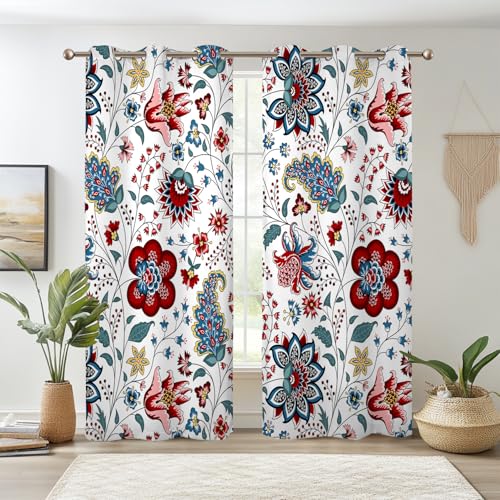 Renaiss Boho Floral Blackout Curtains, Bohemian Flower Plant Print Thermal Insulated Bedroom Window Curtains, Botanical Art Window Curtains for Kitchen, 45" L x 29" W 2 Panel Set - color: Bohemian, size: 29"W x 45"L (Pack of 2)