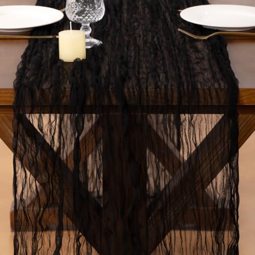 Socomi Black Cheesecloth Table Runner Tulle Gauze Cheese clothBoho Rustic 120 inch 10FT Runner for Wedding Party Baby Shower Birthday Holiday Decorations 3pcs - color: Black, size: 10ft X 3pcs