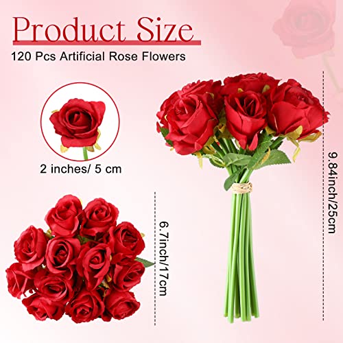 Jexine 120 Pcs Artificial Rose Flowers Bouquet Bulk Silk Realistic Fake Flowers for Wedding Anniversary Bridal Bouquet DIY Floral Arrangement Romantic Home Decor Gifts(Red) - color: Red