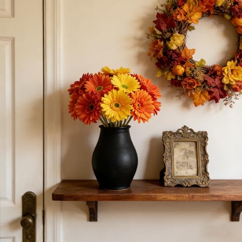 16Pcs Artificial Flowers Colorful Gerbera Daisies Bouquets with Vibrant Color Daisy Lifelike Flowers Arrangements for Home Wedding Table Center Decor,Cemetery Grave Decor(Orange+Yellow+Red) - color: Orange