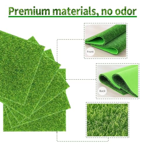 4 Pcs 6 X 6 Inch Fake Grass Decor for Crafts, Artificial Grass for Miniature Ornament Projects, Model Turf Grass for DIY Fairy Garden Accessories and Decor Kit - size: 4 Count (Pack of 1)