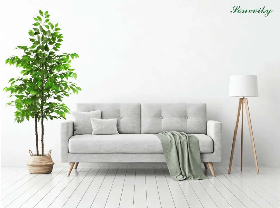 Artificial Ficus Tree 6ft, Fake Trees for Home Office Decor, Artificial Trees with Realistic Silk Leaves & Resin Trunk, Indoor Potted Tall Plants for Living Room, Hotel, Lobby, No Maintenance Needed