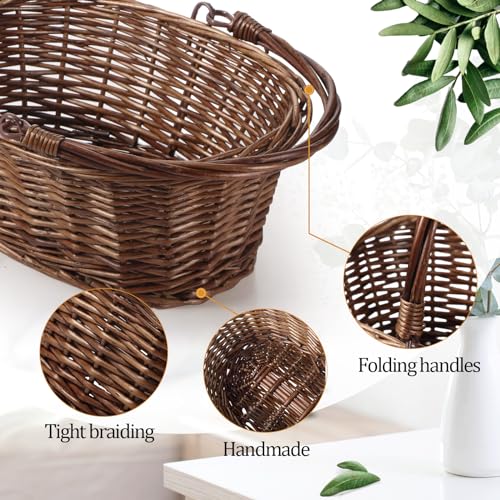 Barydat Small Wicker Basket with Handle Flower Girl Baskets Oval Willow Woven Braided Gift Basket for Weddings Picnic Baby Shower Home Garden Decor(6 Pcs,Brown,9" x 7" x 4") - color: Brown, size: 9" x 7" x 4"