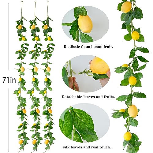 Dallisten 3 Strands Lemon Artificial Vines, 71" Lemon Silk Vine Garland with Green Leaves, Fake Hanging Plants Greenery Decor for Home, Bedroom, Wall, Party, Wedding Decoration - color: Lemon Vine
