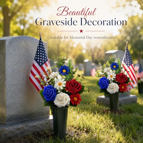 6 Pcs Artificial Patriotic Flowers 15.7 Inch Red White Blue Flowers Faux Bouquets Patriotic Branches for 4th of July Independence Day Memorial Grave Decorations USA Themed Table Centerpiece - color: Blue, White, Red