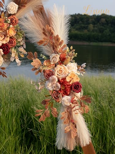 Lisuun Wedding Arch Flowers, Artificial Flowers for Decoration, Large Flower Swag for Boho Styles Wedding Ceremony Floral Decor - Pack of 2 - color: Champagne Pampas