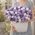 Crochet Flower Bouquet Throw Blanket, Cute Romantic Gift for Her Girlfriend Mom Mother’s Day Valentine Wedding Anniversary Birthday (Purple, 32 inches) - color: Purple, size: 32 inches