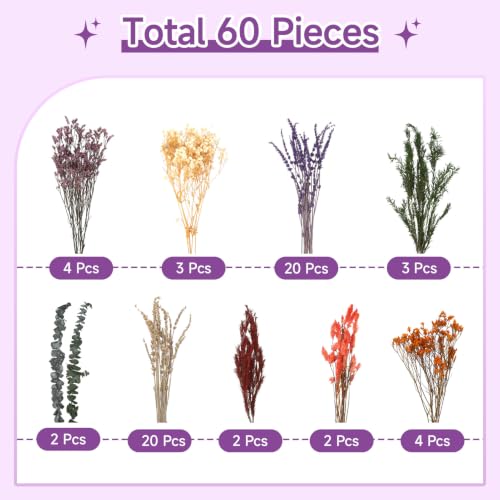 2 Pack Large Dried Flower Bouquets 15.7 inch Lavender Baby Breath Forget Me Not Boho Wedding Decor DIY Home Decorations Preserved Floral Arrangement Gifts Purple, Orange - color: Purple, Orange