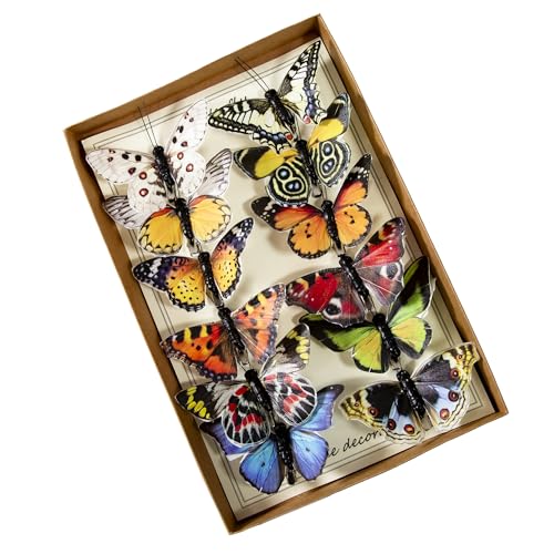 Cartanfill- Artificial Feather Simulation Butterfly Party Decoration Set, a Set of 12 Pieces with Clips, Used for Home Decoration in 12 Colors(A) - color: A Clip