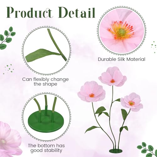 6ft Pink Giant Flowers for Decoration with Stand, Large Artificial Poppy, Big Paper Flower Decor for Garden Wedding Party Photography Props Hotel Office Art Gallery Shop Window Display - color: Pink
