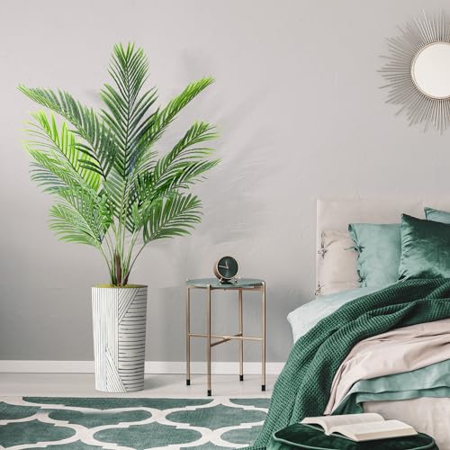 Artificial Tree in Geometric Pattern Planter, Fake Areca Tropical Palm Silk Tree for Indoor and Outdoor Home Decoration - 66" Overall Tall (Plant Pot Plus Tree) - style: Areca Palm Tree