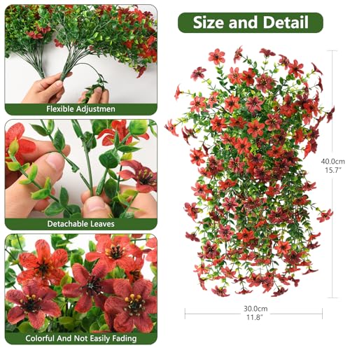 Homsunny Artificial Hanging Flowers Plants for Outdoor Fall Decoration, 2 PCS Fake Silk Daisy Planter UV Resistant Look Real for Outside Patio Porch Home Autumn Decor (Red Brown) - color: Red Brown