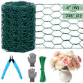 Floral Chicken Mesh for Craft, 4 x 236 Inch Galvanized Hexagonal Netting Roll, Lightweight Garden Poultry Fence for Coop & Rabbit, Metal Mesh Kit with Gloves, Ties and Plier - size: 4 x 236 Inch