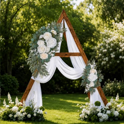 AitnWoy Artificial Wedding Arch Flowers Kit 2 PCS Dust Rose Flowers Silk Peony Floral Swag Welcome Sign for Wedding Ceremony Party Home Garland Decor - color: White, size: 28" + 11"