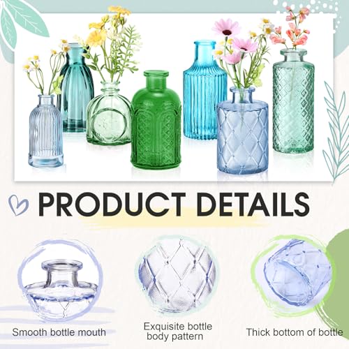 Yaomiao 30 Pcs Vases Bulk Colored Flower Glass Vases Bud Vintage Colored Glass Bottles Colorful Rustic Embossed for Home Wedding Table Decorations Gifts(Blue Green Series) - color: Blue Green Series