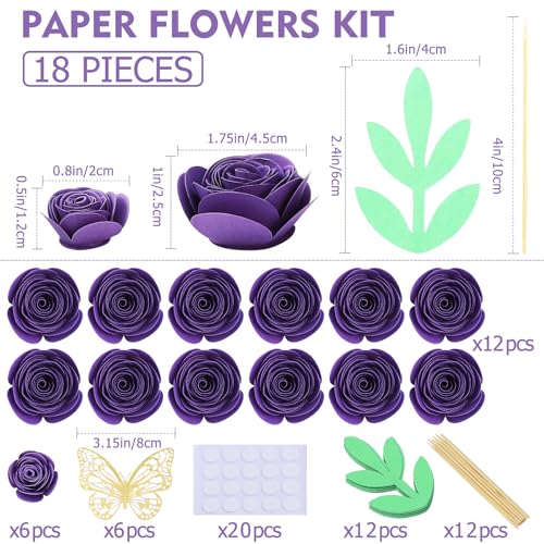 Mverse 3D Small Rose Paper Flowers Halloween Decoration, Decor Custom Wreath, Shadow Box Frame, Handmade Mini Crafts DIY Gift (18 Pieces, Dark Purple) - color: 21- Dark Purple
