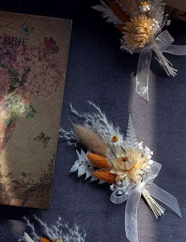 xin's convey Mini Dried Flower Set (Pack of 6), Orange Small Bouquet, Pampas Small Bouquet, Party Plate Decoration, Bridesmaid Flower Girl Proposal Box, Birthday Cake Decoration (Terracotta) - color: Orange