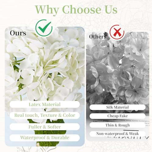BonBloom's 4 Pcs White Hydrangea Artificial Flowers, 21" Stem Real Touch Latex Faux Hydrangeas Flowers for Tables Centerpieces, Outdoor Party Floral Arrangements Wedding Bouquets Home Decor - color: 4 White, size: 4pcs
