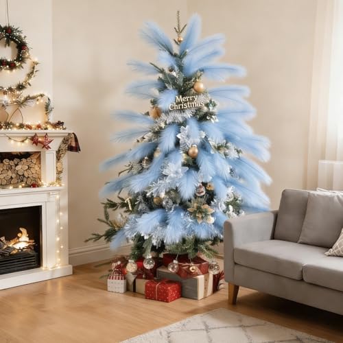 50pcs Sky Blue Pampas Grass 21.6 Inch Non-Shedding Faux Pampas Grass Decor, Fluffy Artificial Pampas for Boho Home, Wedding Centerpieces and Neutral Vase Arrangements - color: Sky Blue