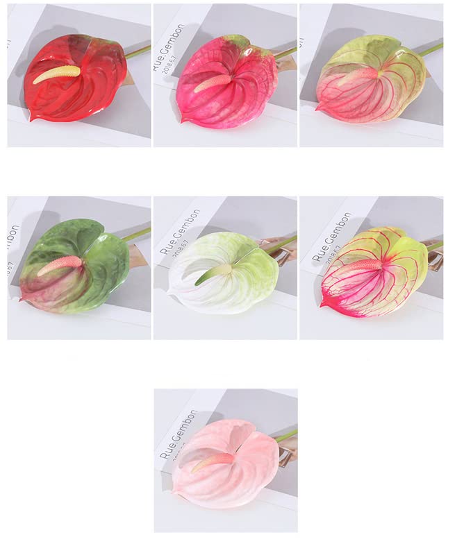 Rikyo 5 Pc 24inch/61cm Artificial Anthurium Lily Flowers Permanent for Home Decor Bouquet and Green Leaf for Bridal Wedding Festival Party,Store Decor Small Flower Bouquet Accessories (White) - color: White
